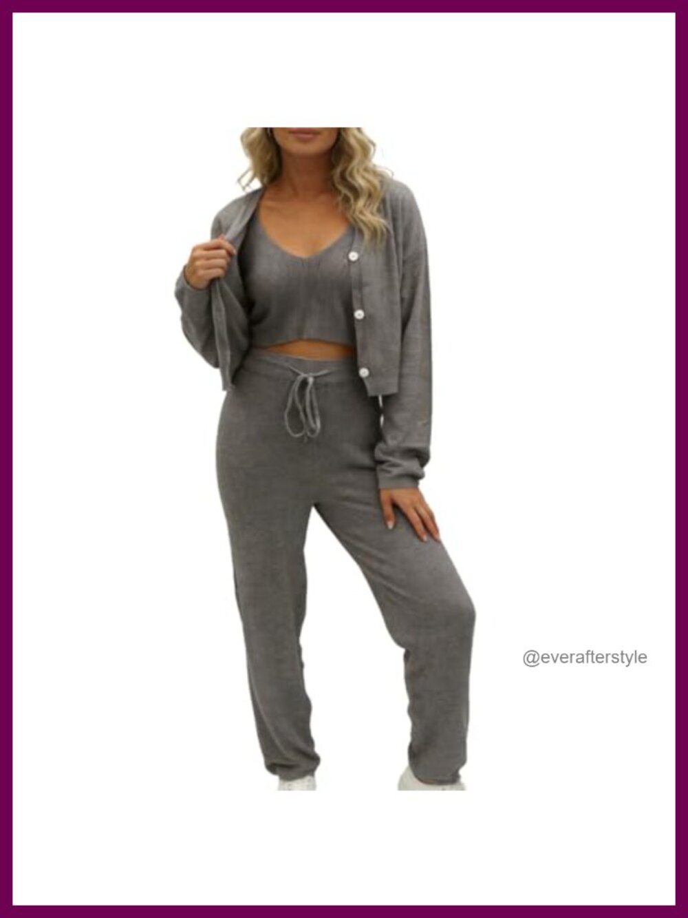 3 Piece Knit Lounge Set Viscose Cardigan Bralette High Waisted Pants